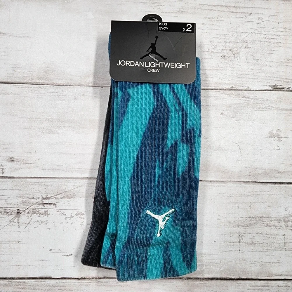Sz 5Y - 7Y NIKE Jordan Lightweight Crew Print 2PK Sock‎ BJ0533 U41 - New